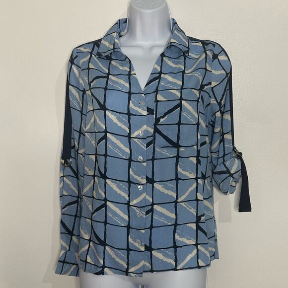 NWT XS  Vero Moda Long Sleeve Printed Womens Blouse, Button Down, Roll Sleeves - Picture 7 of 12